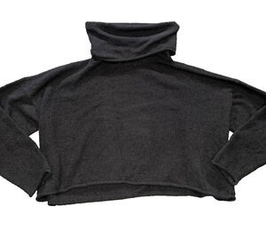 Planet 100% PIMA COTTON crop black oversized sweater high collar OS A010184
